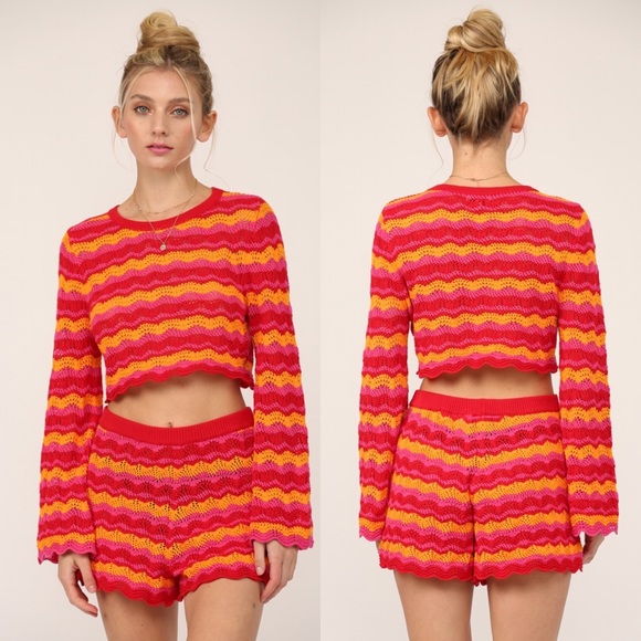 *BLACK FRIDAY SALE* Pacific Beach Chevron Crochet Bell Sleeve Sweater - Picture 4 of 7